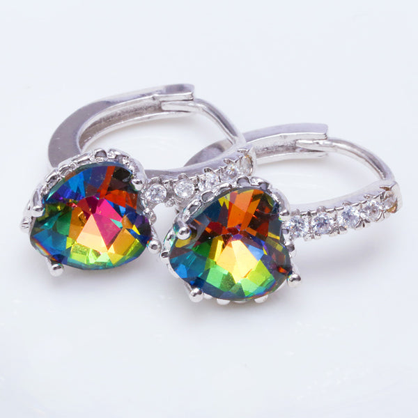 Rainbow Mystic CZ Heart Huggie Earrings