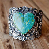 Turquoise-Look Heart Western Wide Ring