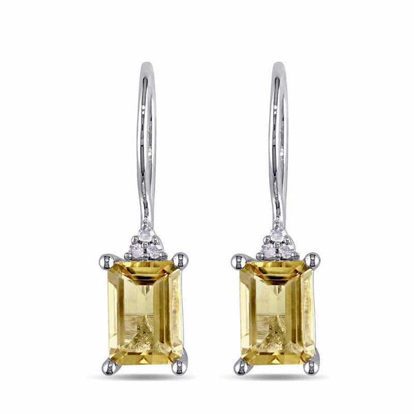 Yellow Emerald-Cut CZ Drop Earrings