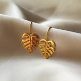 Gold-Tone Monstera Leaf Hook Earrings