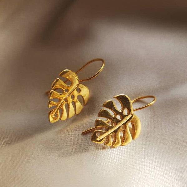 Gold-Tone Monstera Leaf Hook Earrings