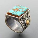 Turquoise-Look Square Sun Signet Ring