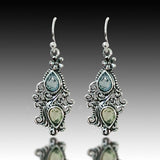 Aqua Yellow Teardrop Filigree Chandelier Earrings