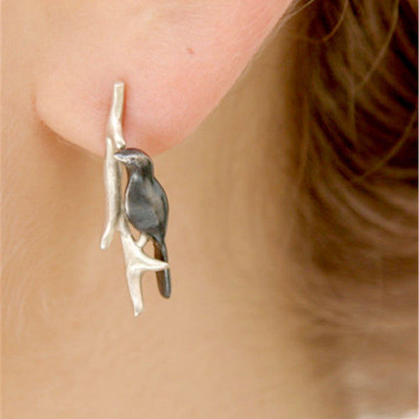 Bird on Branch Ear Climber Earrings