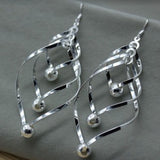 Silver Spiral Twist Bead Drop Earrings