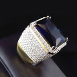 Sapphire-Blue Emerald-Cut Pave Signet Ring