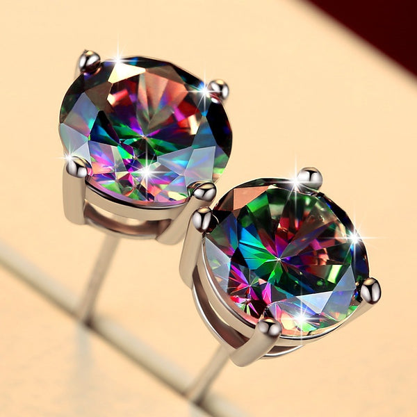 Rainbow Mystic Round CZ Stud Earrings