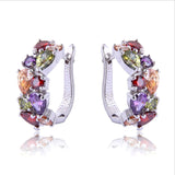 Aqua-Blue CZ Cluster Hoop Earrings
