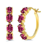 Ruby-Red Oval CZ Gold-Tone Hoop Earrings