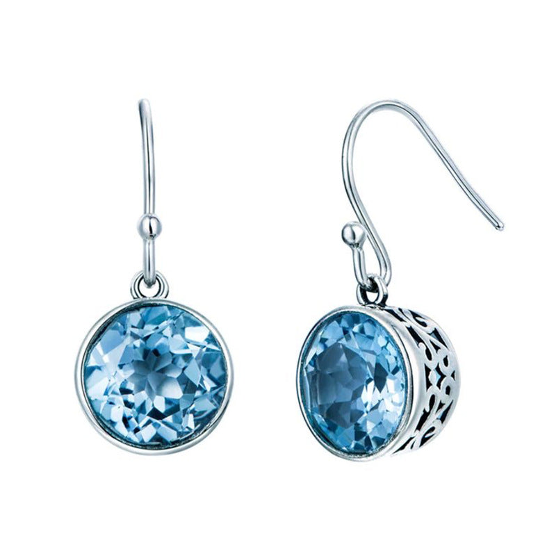 Sky-Blue Round CZ Filigree Cup Earrings