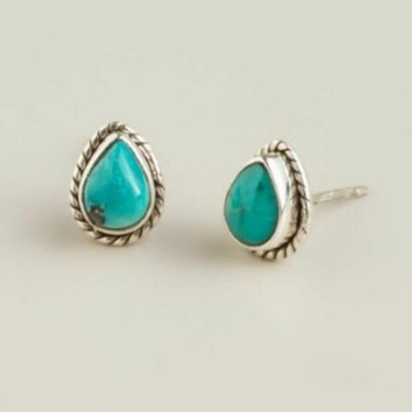 Turquoise-Look Teardrop Rope Bezel Stud Earrings
