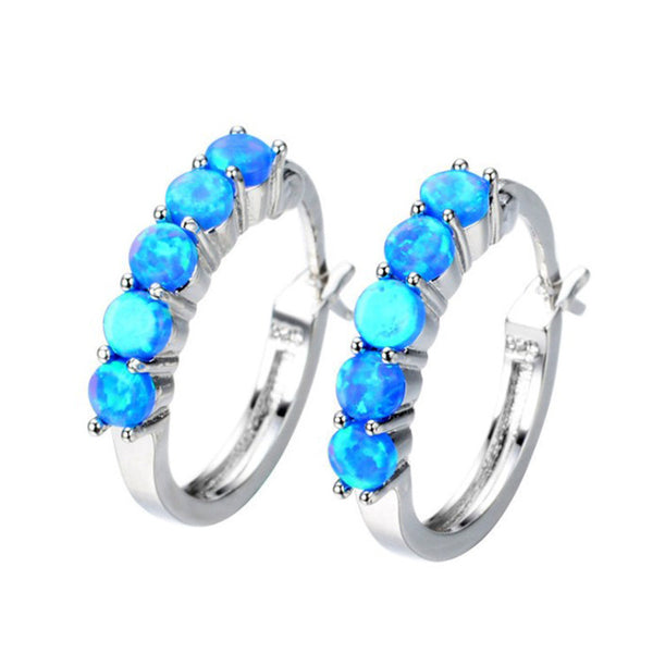 Blue Opal-Look Five-Stone Hoop Earrings