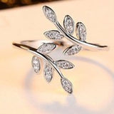 Pave CZ Leaf Branch Open Wrap Ring