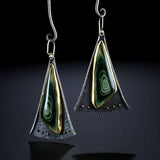 Green Swirl Stone Triangle Drop Earrings