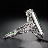 Emerald-Green Elongated Baguette Filigree Ring