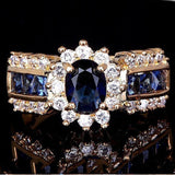 Sapphire-Blue Oval Channel Baguette Gold Ring