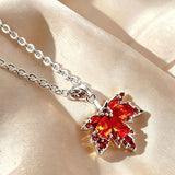 Red Maple Leaf CZ Pendant Necklace
