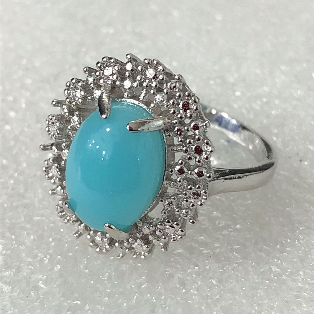 Turquoise-Look Oval CZ Sunburst Halo Ring