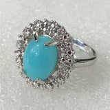 Turquoise-Look Oval CZ Sunburst Halo Ring