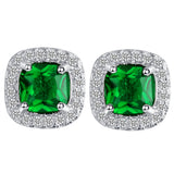 Emerald-Green Cushion CZ Halo Stud Jewelry Set