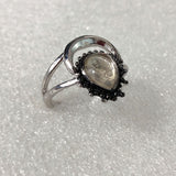 Opal-Look Pear Black CZ Halo Bypass Ring