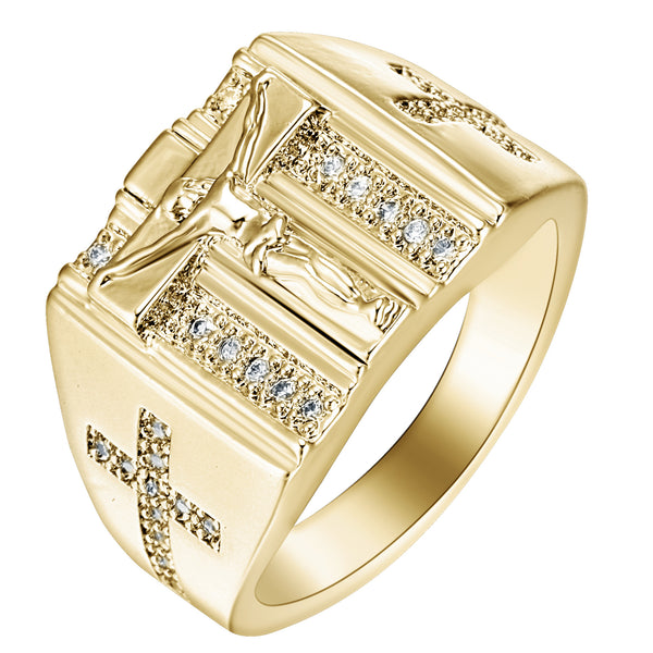 Crucifix and Cross CZ Men's Signet Ring