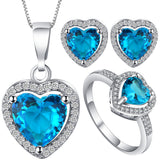 Aqua Heart CZ Halo Jewelry Set