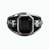 Black Emerald-Cut CZ Skull Signet Ring
