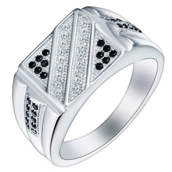 Black-Accent Pavé CZ Diagonal Men's Ring