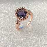 Purple Round CZ Rose Gold Crown Ring