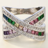 Multicolor Baguette CZ Triple Crossover Ring