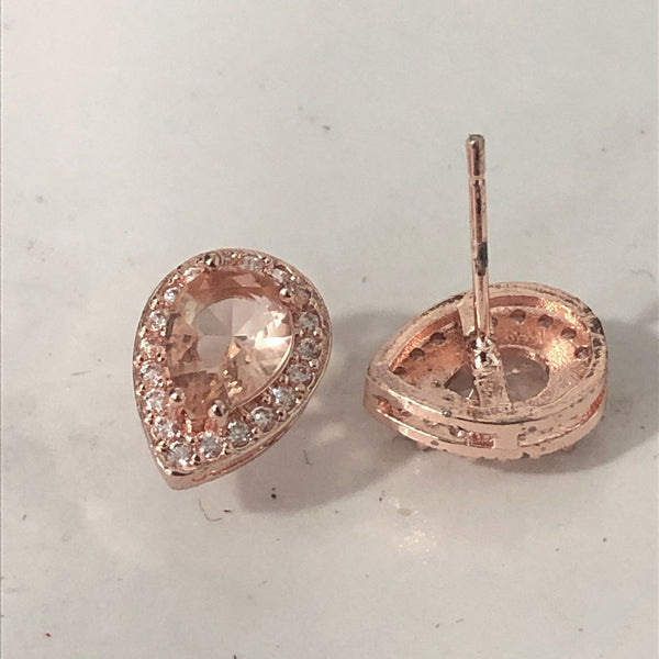 Champagne Pear CZ Halo Stud Earrings