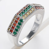 Red Green Yellow CZ Striped Band Ring