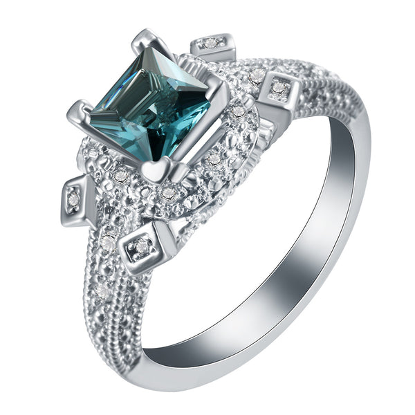 Teal Princess CZ Vintage Pavé Ring