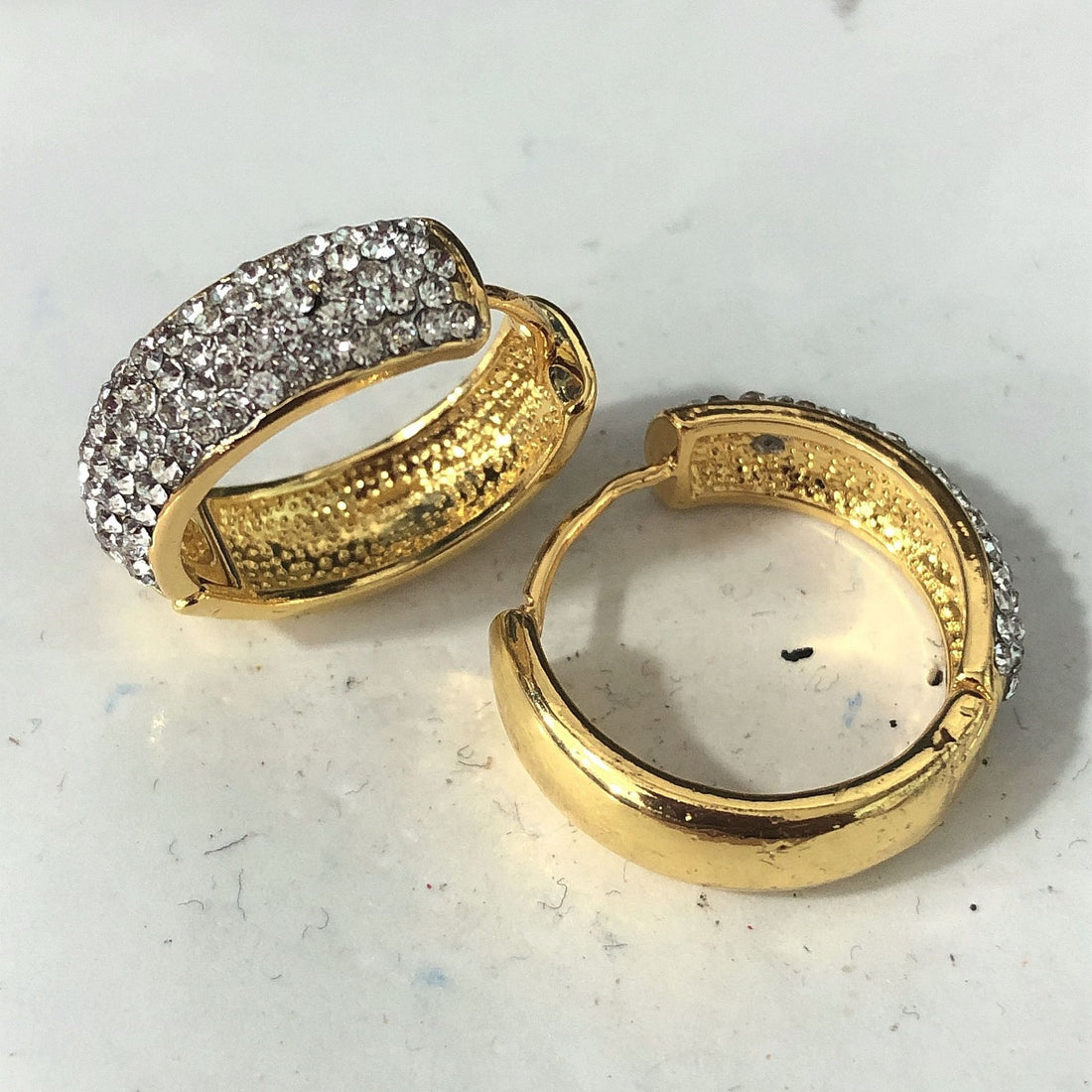 Gold Triple-Row Pavé CZ Wide Hoop Earrings