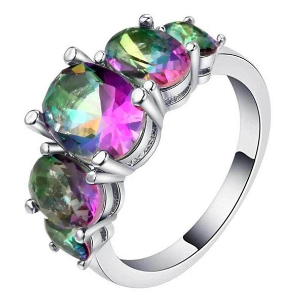 Rainbow Mystic CZ Five-Stone Ring
