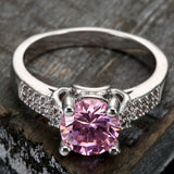 Pink Round CZ Pavé Shoulder Ring