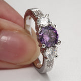 Purple Round CZ Three-Stone Ring