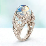 Moonstone-Look Dome Swan Wing Ring