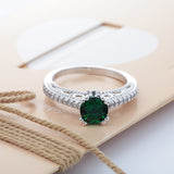 Emerald-Green Round CZ Pavé Shoulder Ring