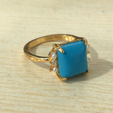 Turquoise-Look Rectangle Pearl-Look Accent Ring