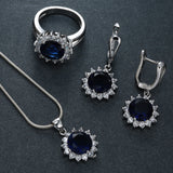 Sapphire-Blue Round CZ Halo Jewelry Set
