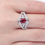 Ruby-Red Oval CZ Baguette Bypass Ring