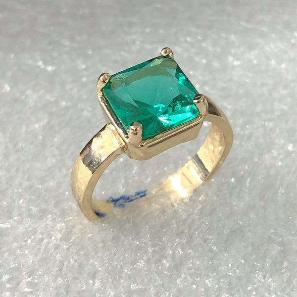 Emerald-Green Square CZ Solitaire Ring