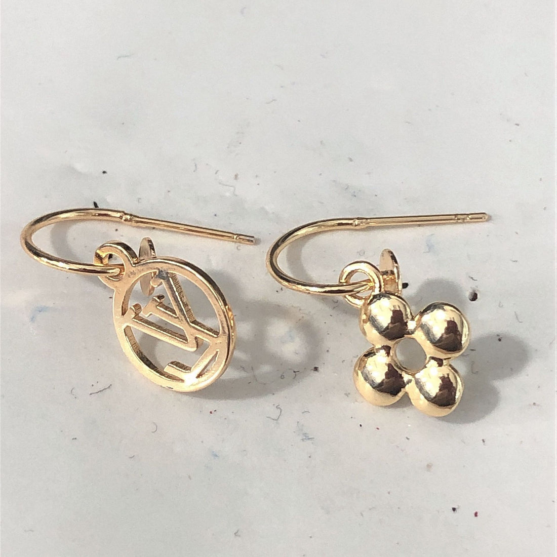 Gold Cutout Disc and Bead Cluster Mismatched Earrings