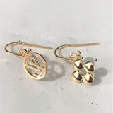 Gold Cutout Disc and Bead Cluster Mismatched Earrings