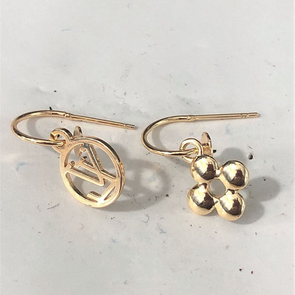 Gold Cutout Disc and Bead Cluster Mismatched Earrings