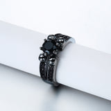 Black Round CZ Skull Shoulder Black Ring