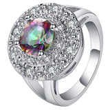 Rainbow Mystic Round CZ Halo Jewelry Set