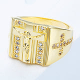 Crucifix and Cross CZ Men's Signet Ring